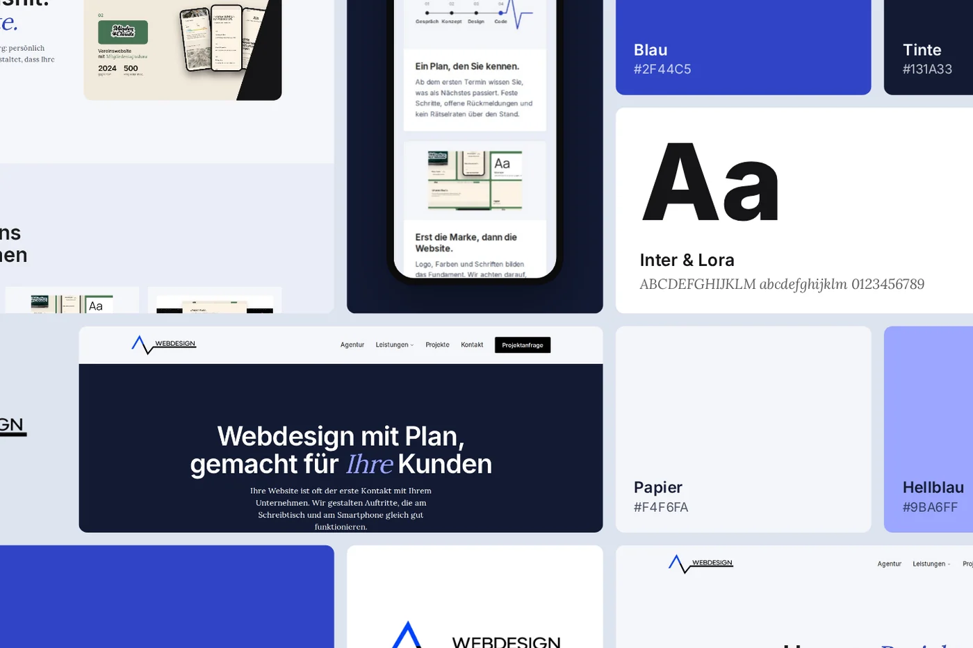 Designsystem von AV Webdesign mit Farben, Schrift und Bausteinen