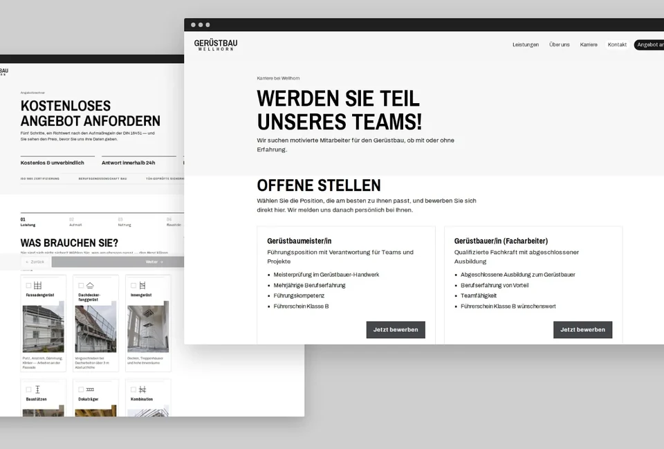 Seitenstruktur der Website Gerüstbau Wellhorn