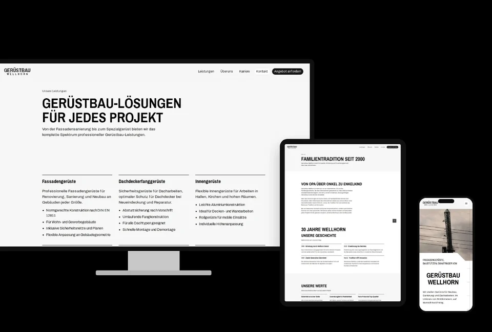 Website Gerüstbau Wellhorn auf verschiedenen Geräten