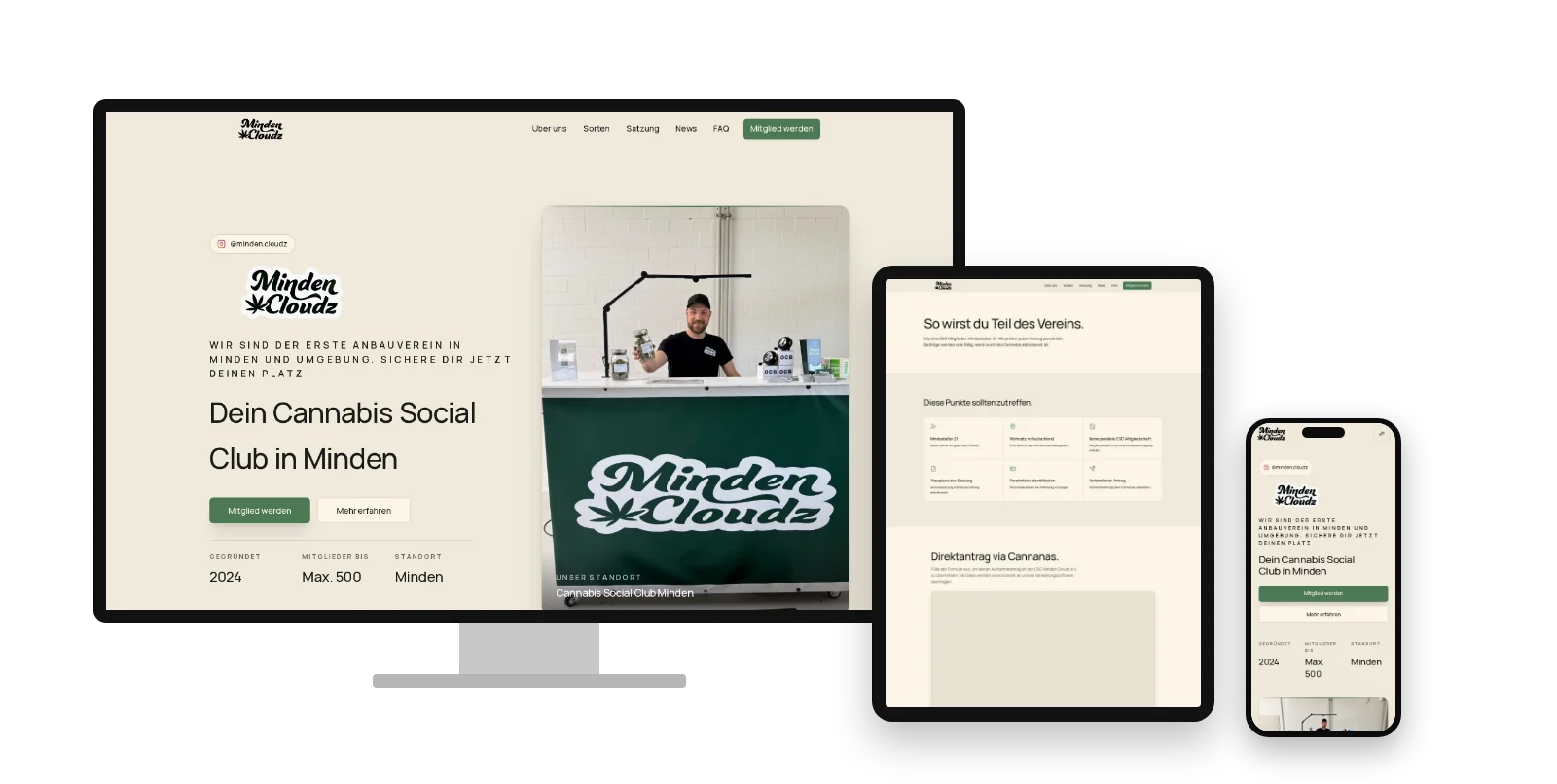 Website von minden-cloudz auf Laptop, Tablet und Smartphone