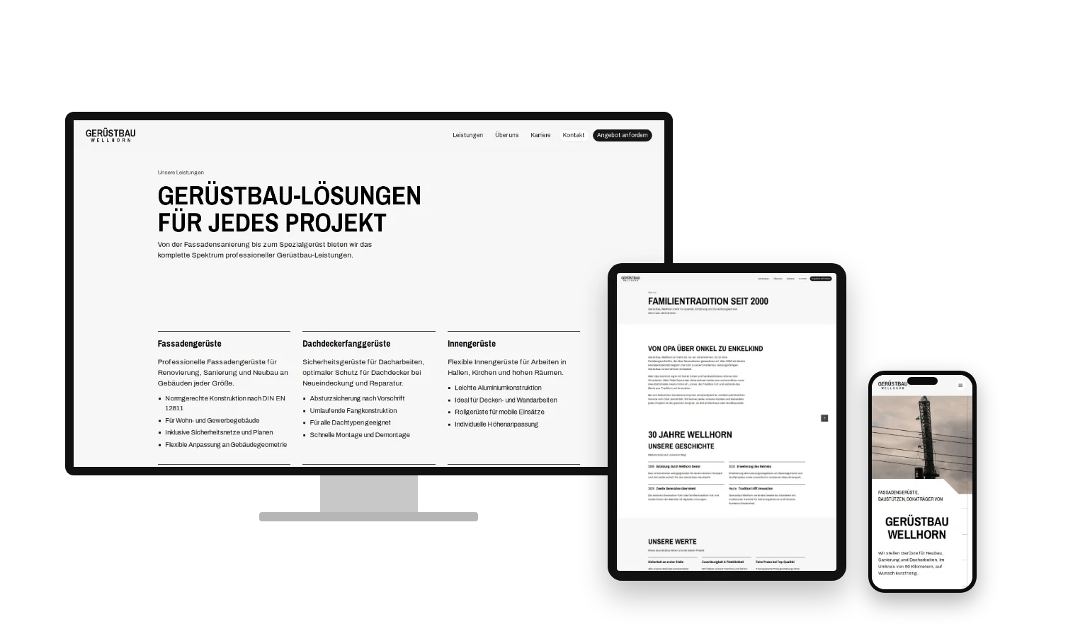 Website von Gerüstbau Wellhorn auf Desktop, Tablet und Smartphone